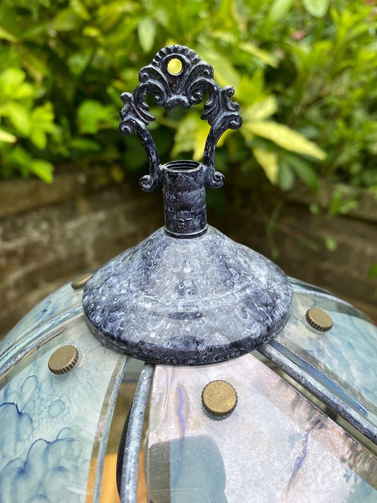 Wonderful vintage grey blue glass shade lamp from 1980s. In excellent condition. Working order.