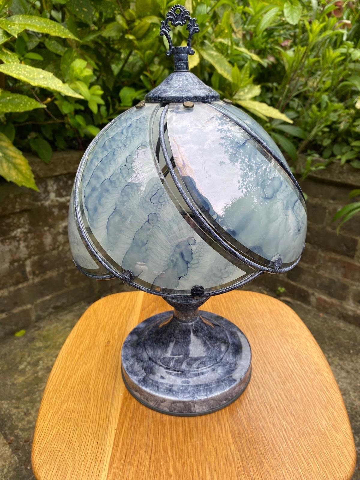 Wonderful vintage grey blue glass shade lamp from 1980s. In excellent condition. Working order.