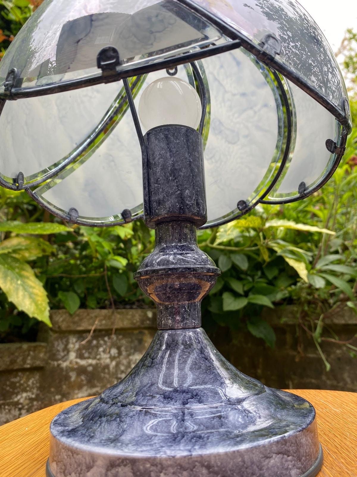 Wonderful vintage grey blue glass shade lamp from 1980s. In excellent condition. Working order.
