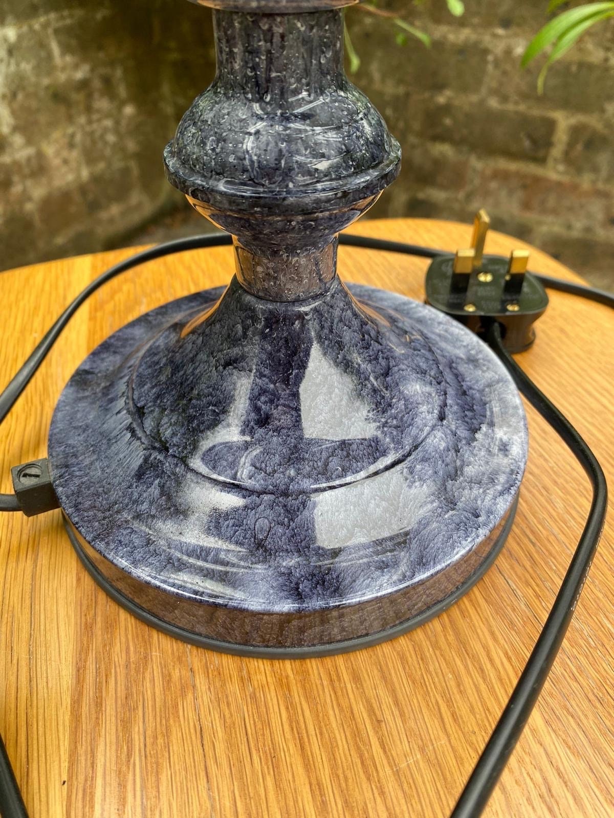Wonderful vintage grey blue glass shade lamp from 1980s. In excellent condition. Working order.