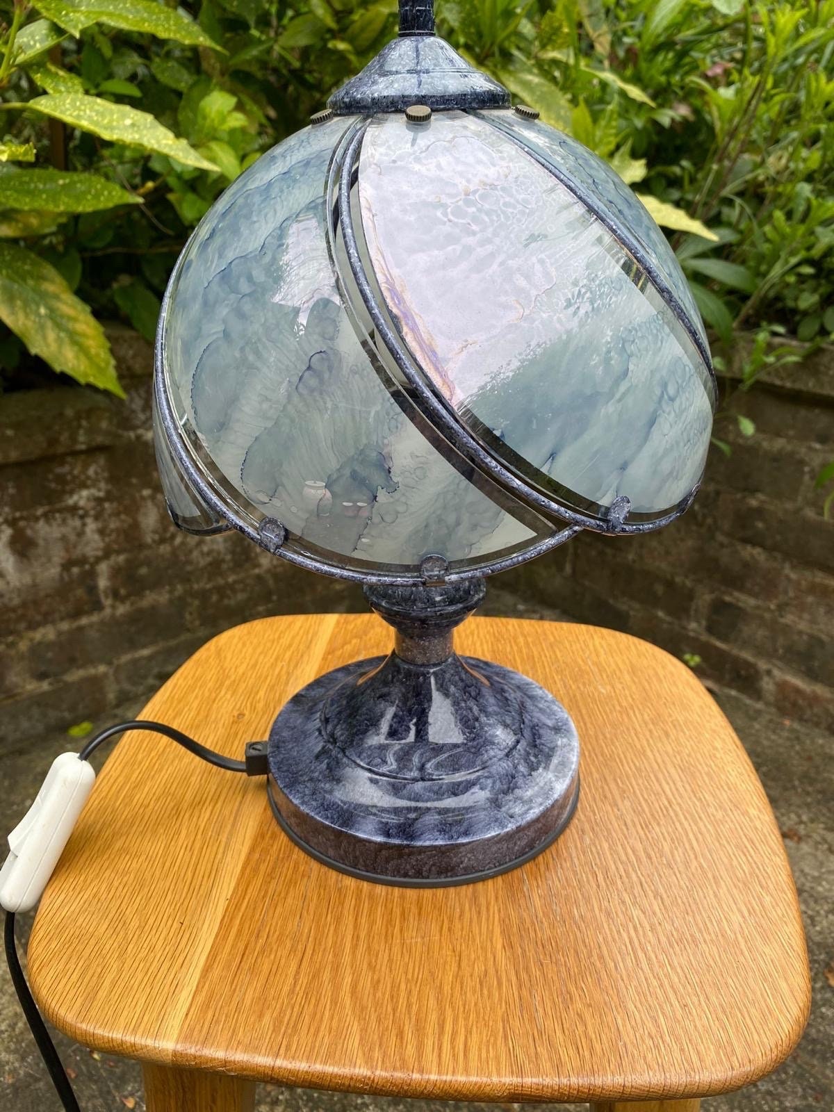 Wonderful vintage grey blue glass shade lamp from 1980s. In excellent condition. Working order.
