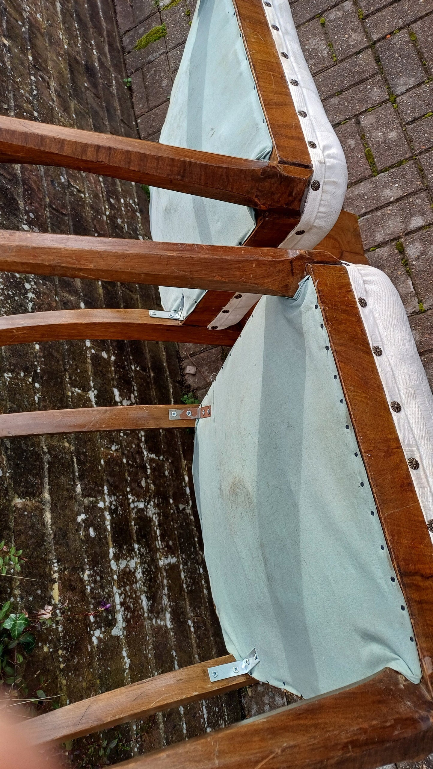 Superb Set of 4 Upholstered Walnut Art Deco Dining Kitchen Chairs