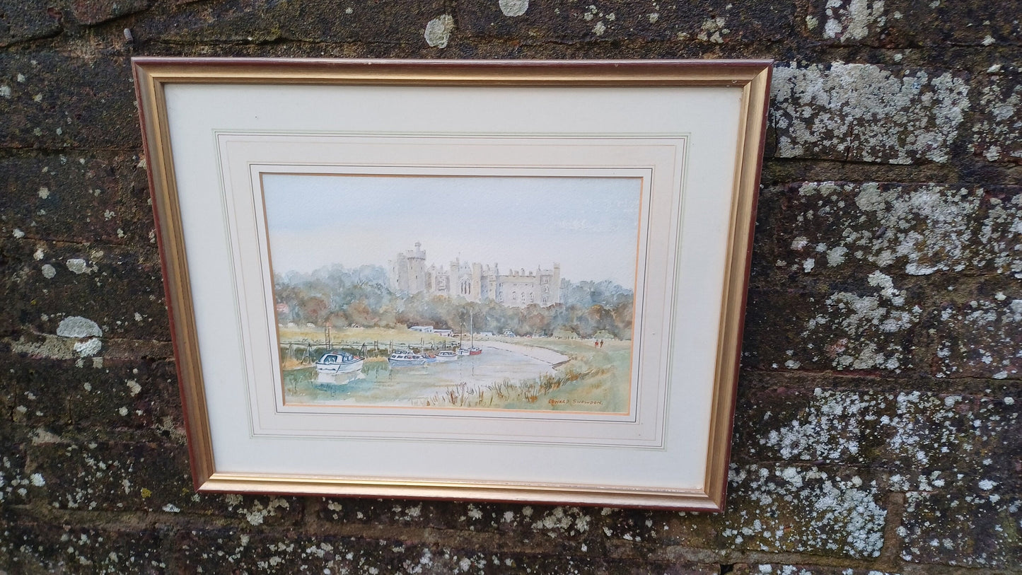 authentic original watercolour of a castle with a river