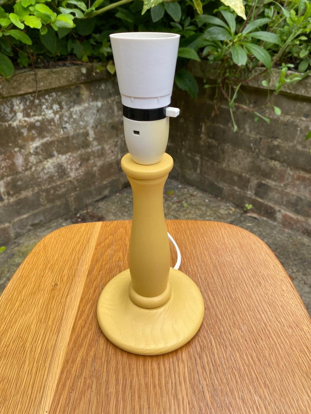 Simple line vintage wooden painted lamp, lemon yellow colour - table lamp, working table lamp, 1970s/80s