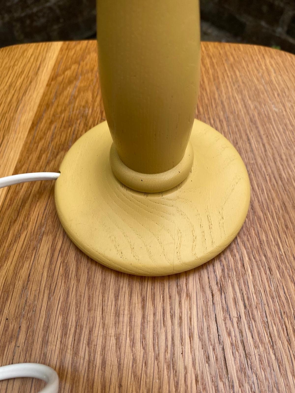 Simple line vintage wooden painted lamp, lemon yellow colour - table lamp, working table lamp, 1970s/80s