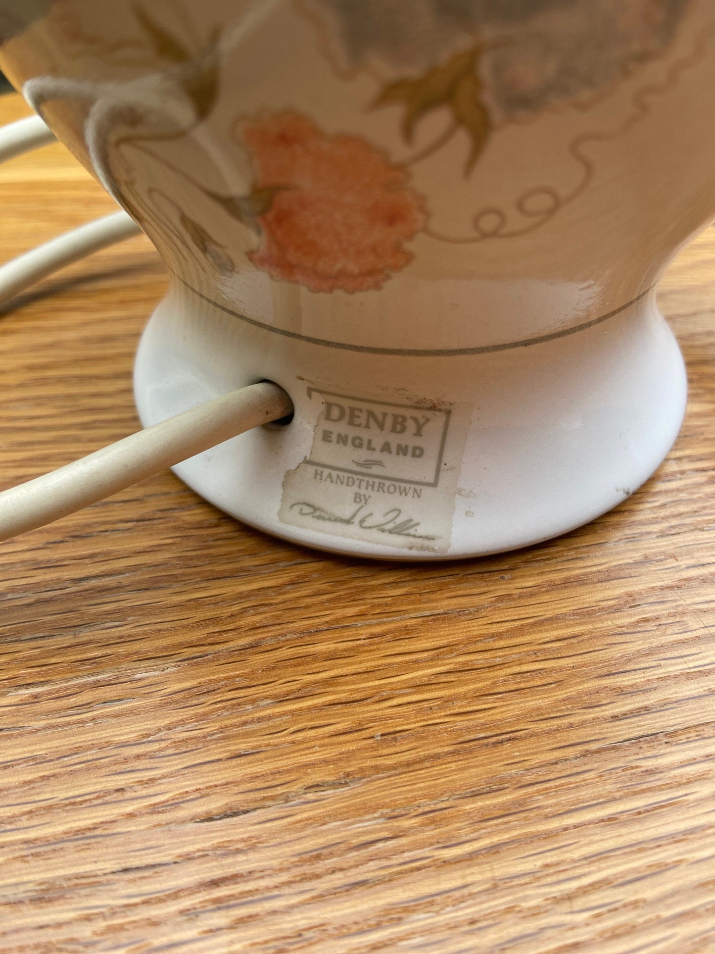 Denby vintage ceramic lamp with flowers - vintage table lamp, Denby collector, working lamp