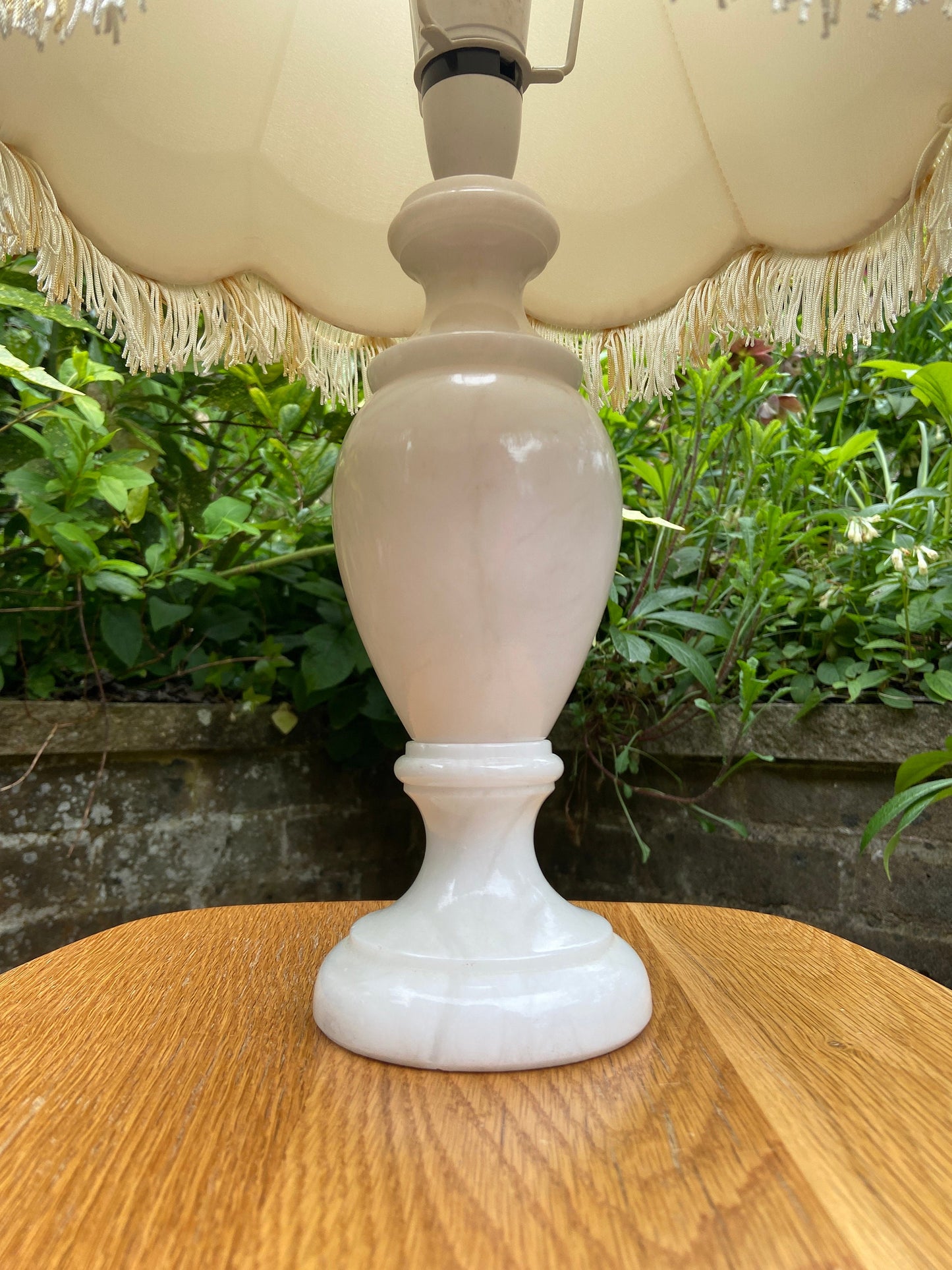 Vintage quality white onyx lamp with glorious vintage made to match shade - working onyx lamp, table lamp