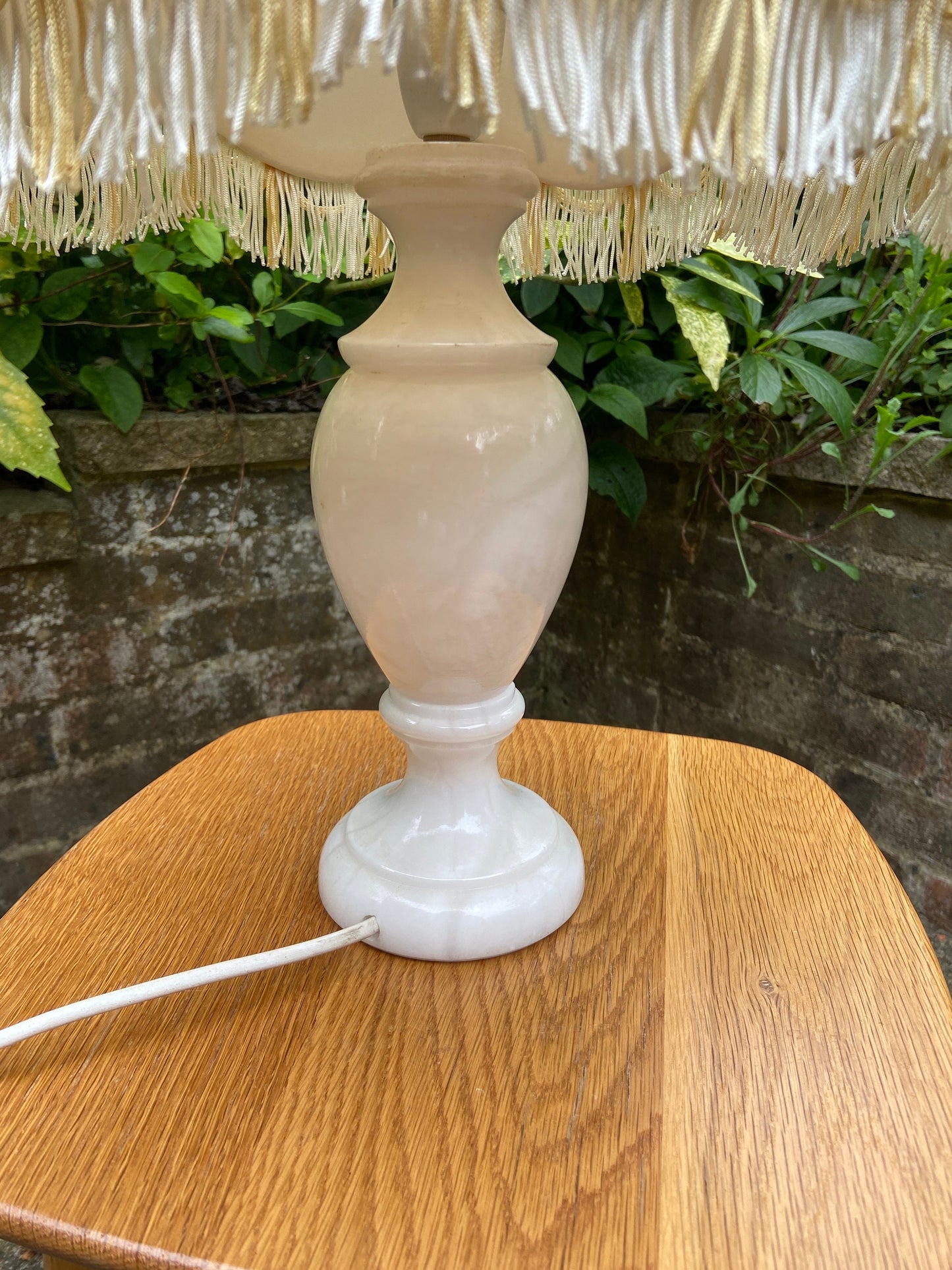 Vintage quality white onyx lamp with glorious vintage made to match shade - working onyx lamp, table lamp