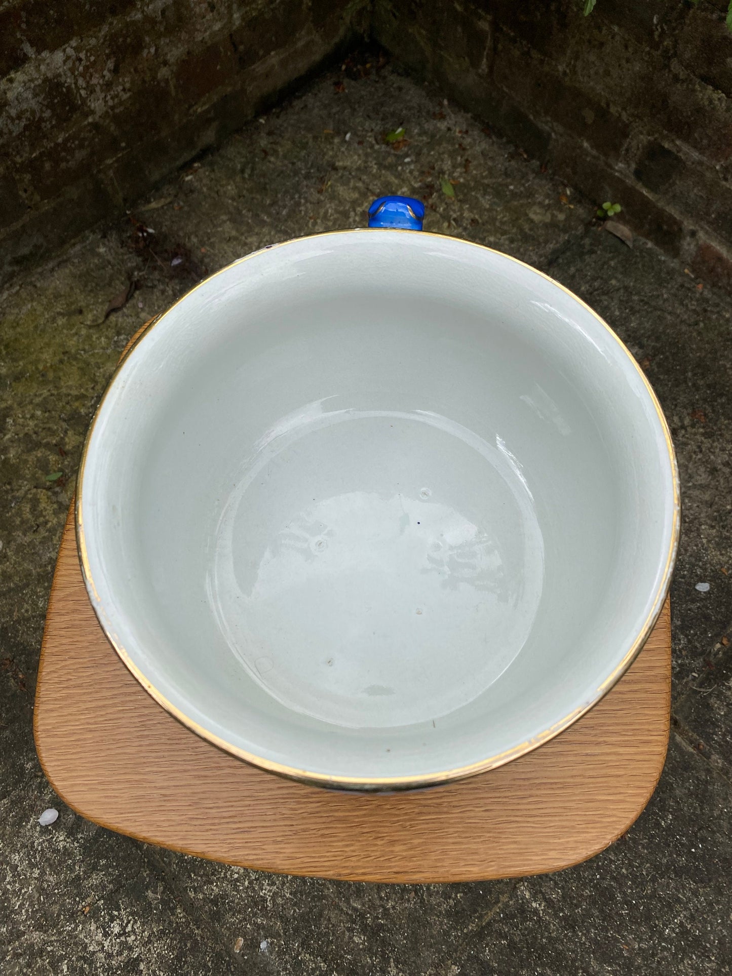 1920s vintage chamber pot, indoor planter, plant pot, Moonlight ware, Shaw & Copestake cobalt blue black gold oriental hand painted (2 of 2)