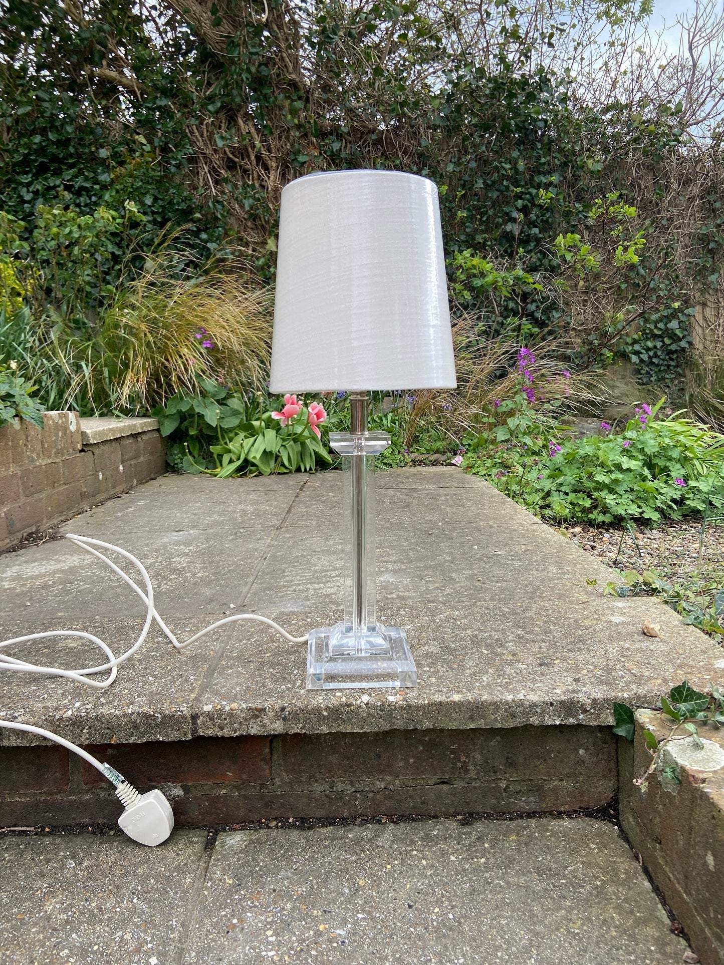 geometric perspex plastic lamp with shade