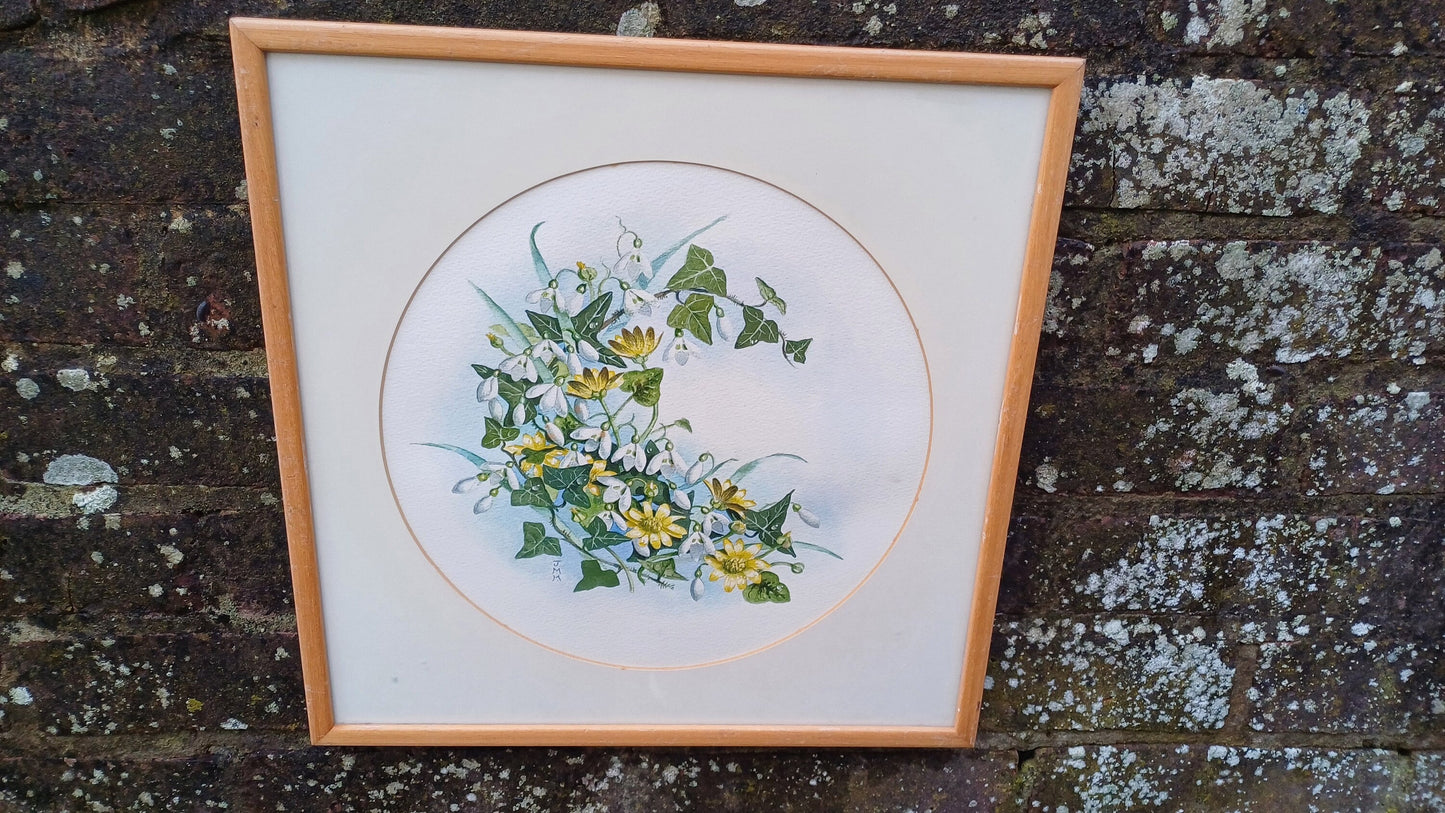 watercolour of flowers including snowdrops