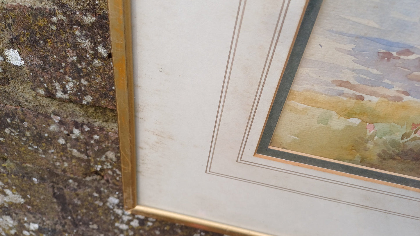 Large Top Quality Vintage Late Victorian Landscape Watercolour. Loch Scotland Vista Superb Detail
