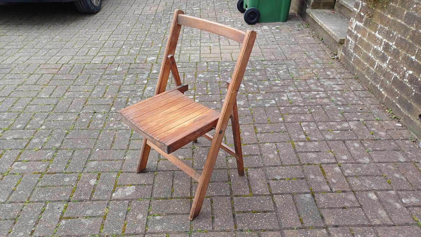 Pre-War Vintage Solid Beech Folding Chair Inside or Garden
