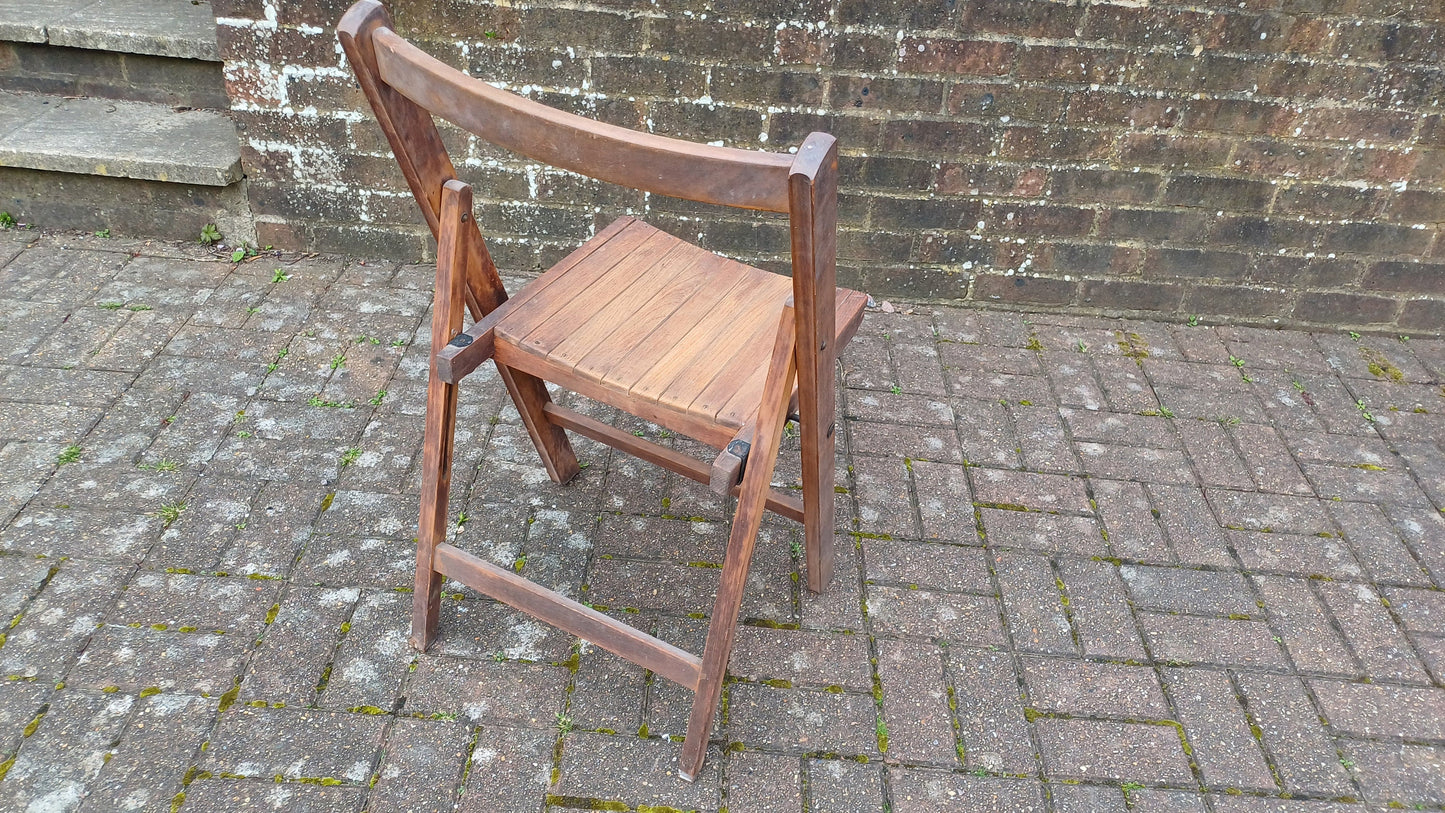 Pre-War Vintage Solid Beech Folding Chair Inside or Garden
