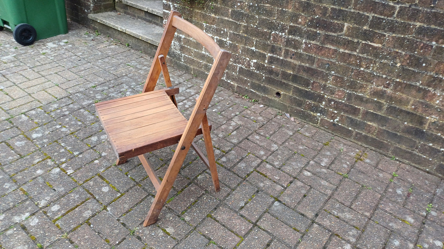 Pre-War Vintage Solid Beech Folding Chair Inside or Garden