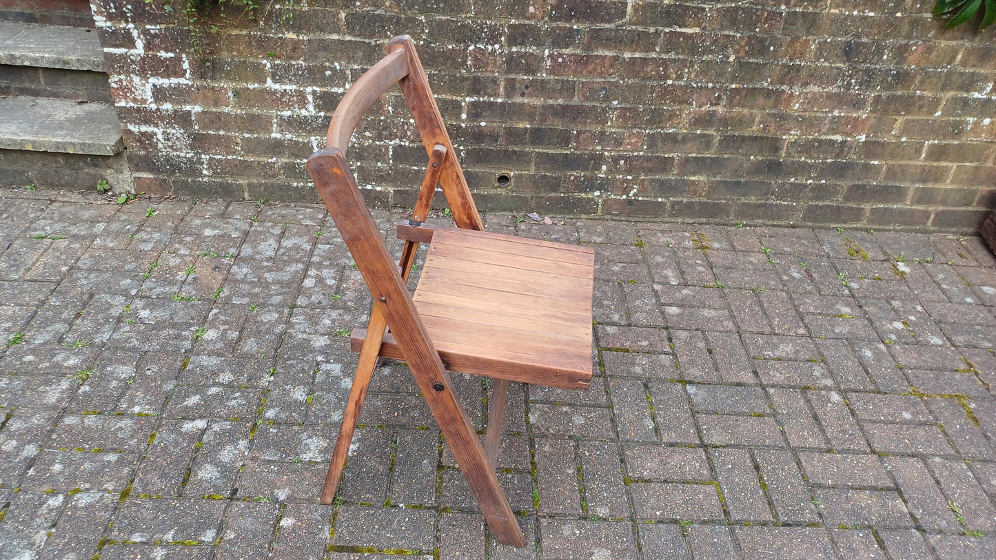 Pre-War Vintage Solid Beech Folding Chair Inside or Garden