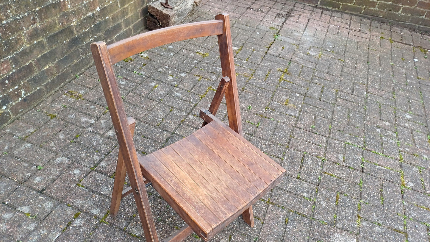 Pre-War Vintage Solid Beech Folding Chair Inside or Garden