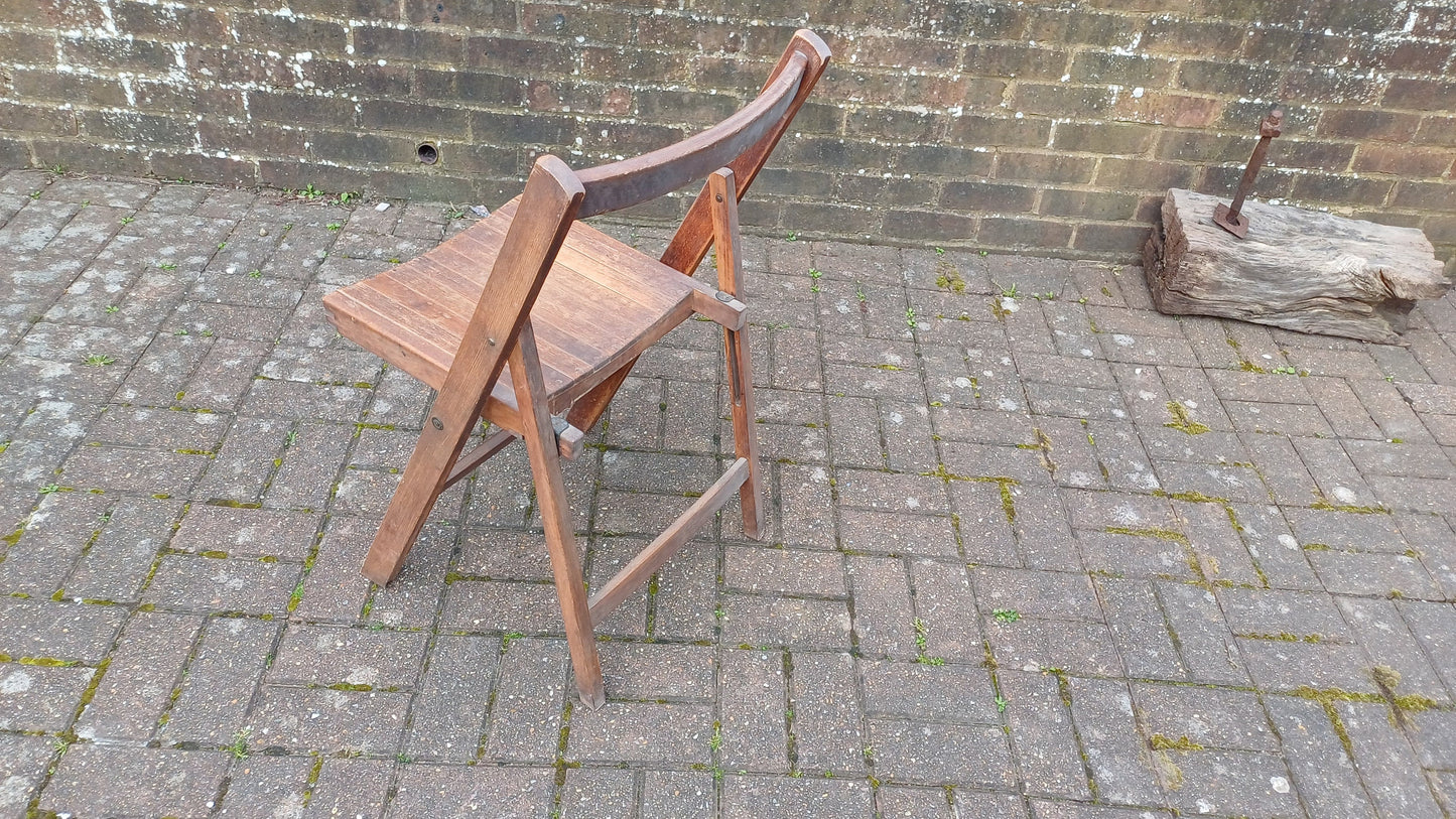 Pre-War Vintage Solid Beech Folding Chair Inside or Garden