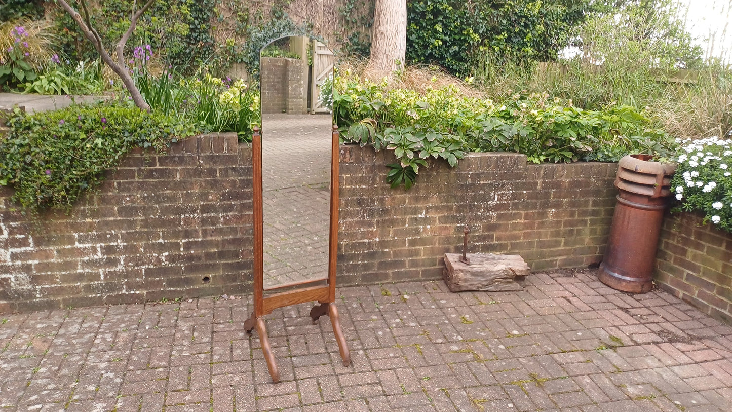 Quality Vintage Solid Oak Cheval 1920s Mirror Full Length.