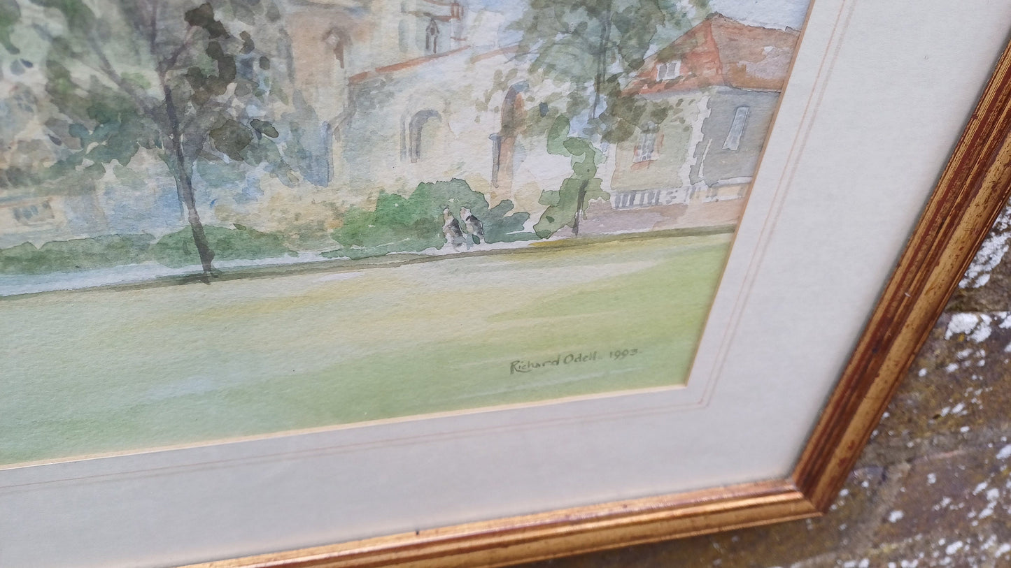 Original vintage painting of Canterbury Cathedral by Richard Odell, original water colour