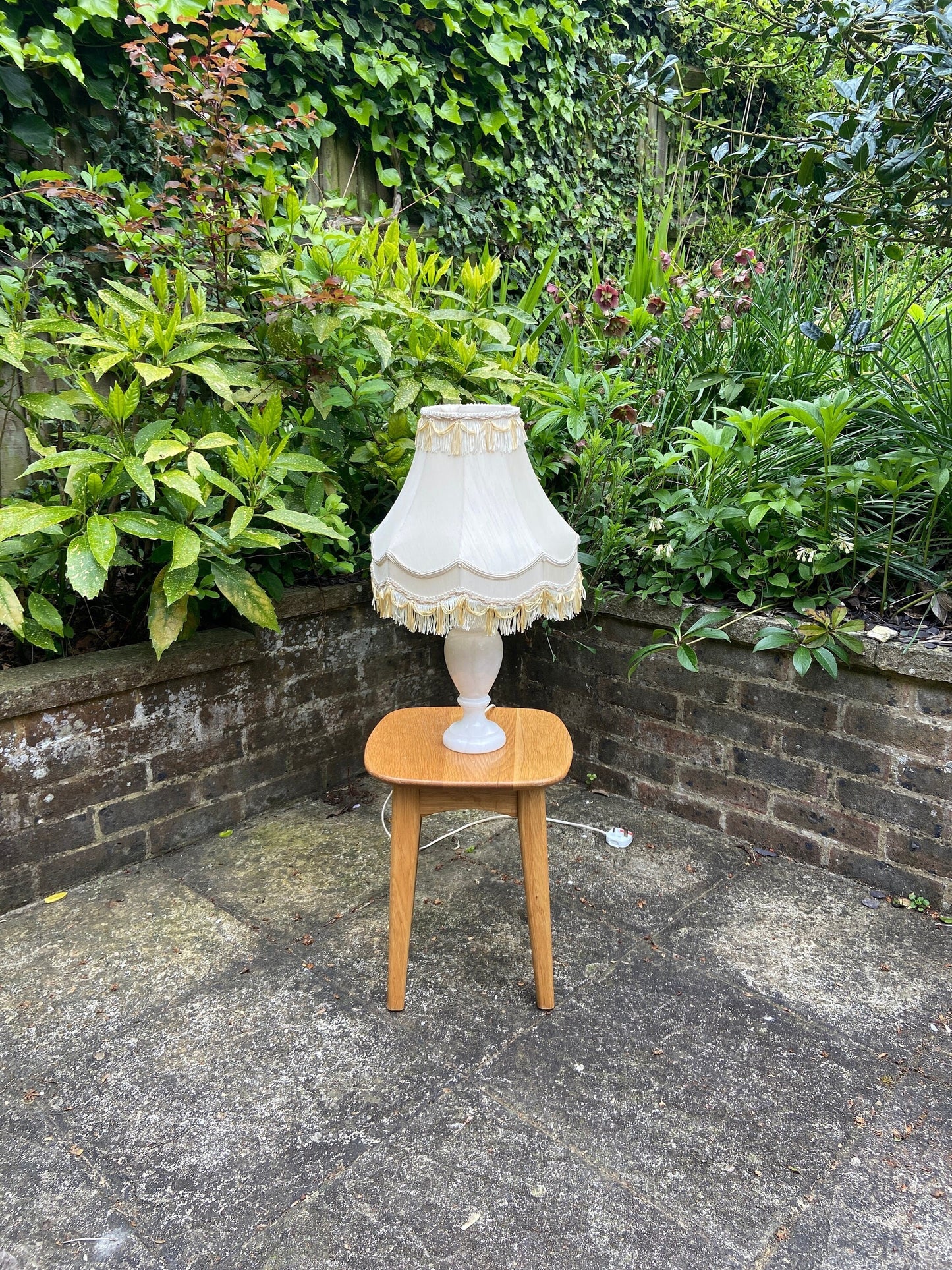 white onyx lamp with vintage shade