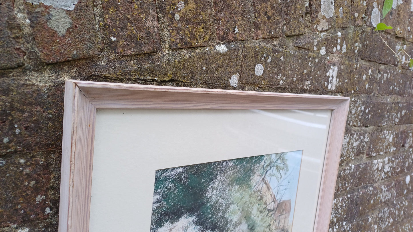 Vintage pastel - Greek Fishing Boat, row boat, Kefalonia, Nassos - original art, framed painting