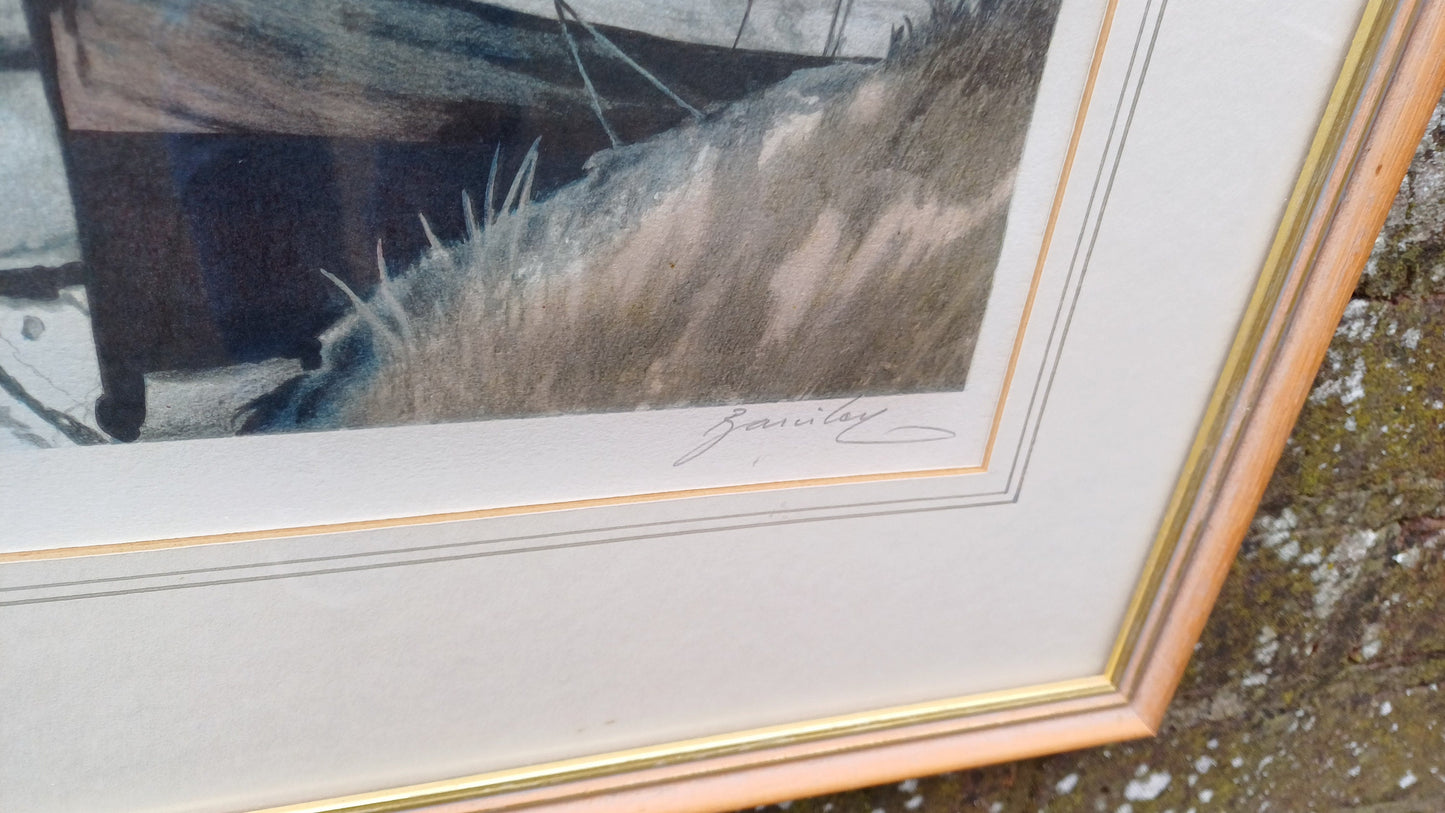 Calming vintage signed Artist Proof Print signed of Boats Yachts in a Harbour- lovely watercolour, this print is number VI/XV - large size