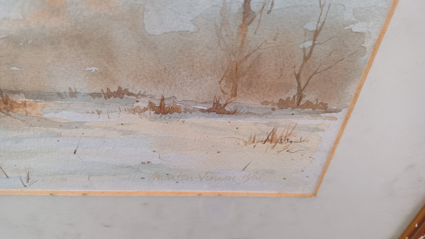 Beautifully Executed Original Watercolour of a Winter Snow Vista by Martin Vinson 1985