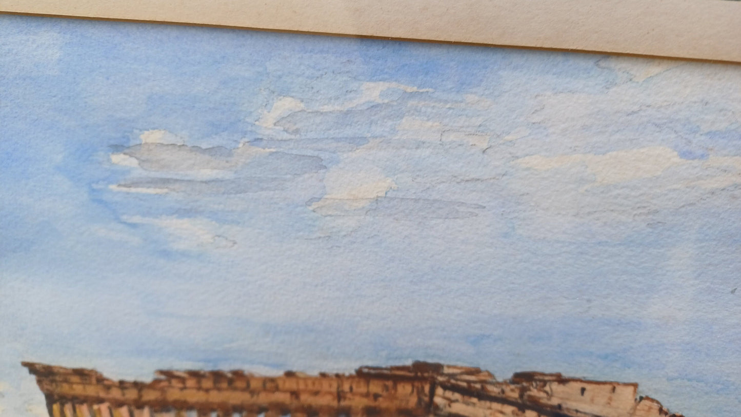 Vintage original watercolour of the Acropolis, Athens - excellent depiction, mounted and vintage glazed frame, good size, water colour