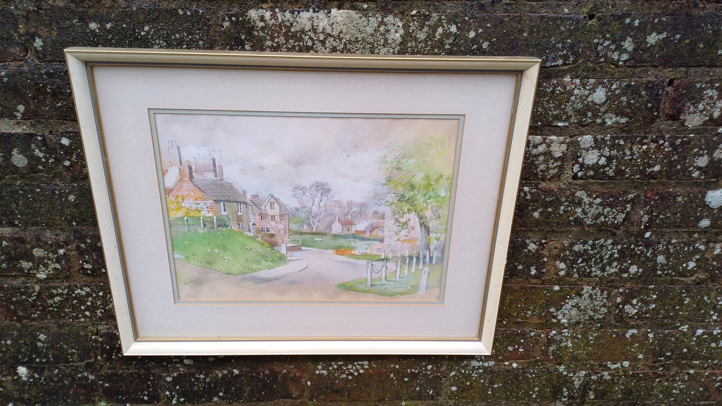 Stunning Large Original Watercolour ‘Sunlit Village’ by Popular Artist ’Hilda Chancellor Pope 1978