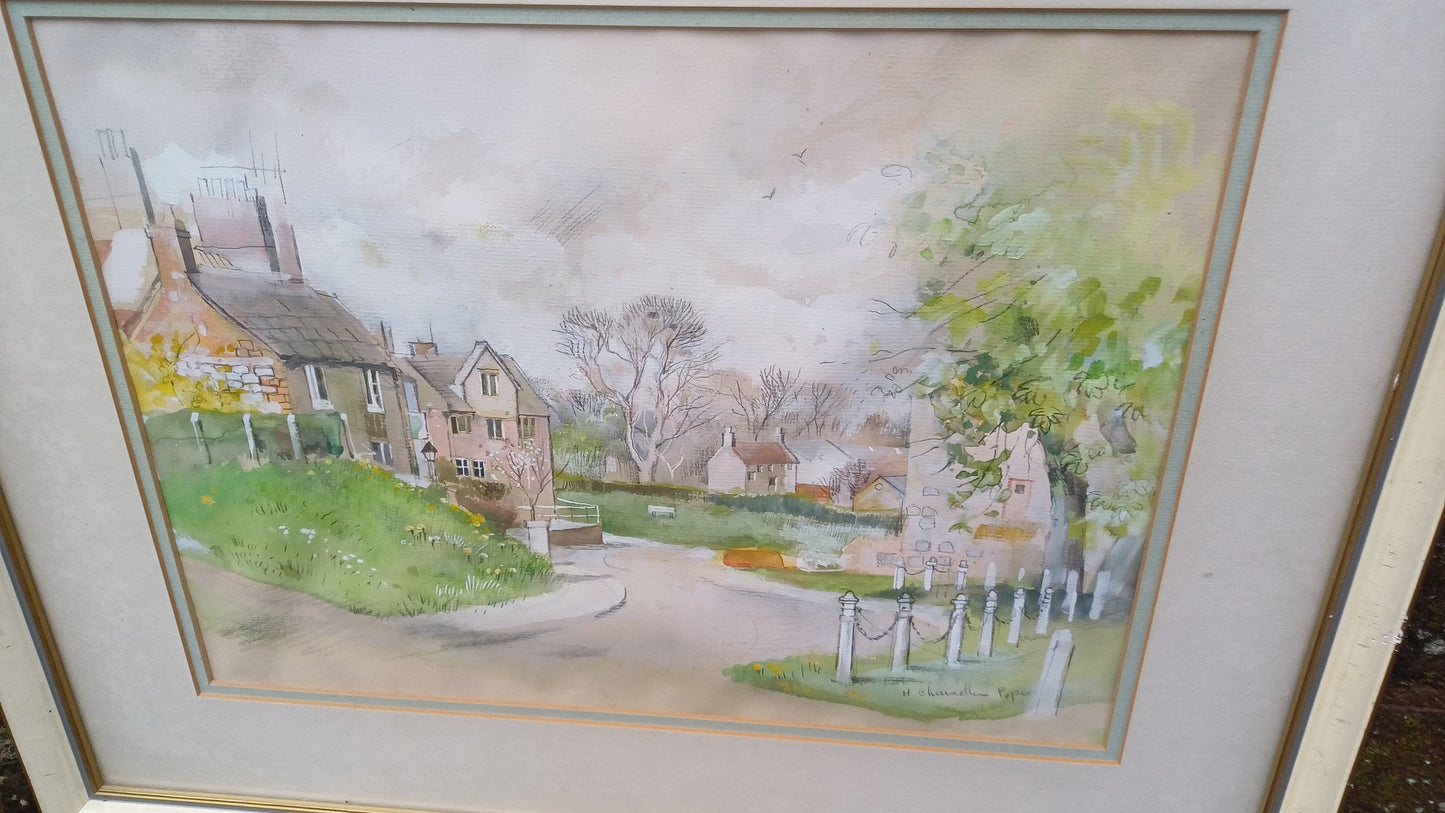 Stunning Large Original Watercolour ‘Sunlit Village’ by Popular Artist ’Hilda Chancellor Pope 1978