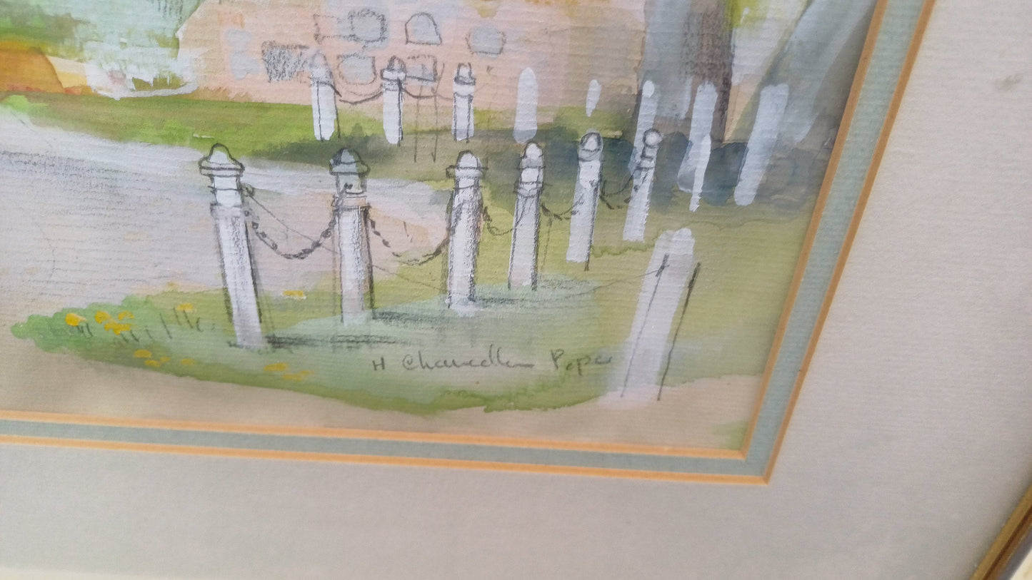 Stunning Large Original Watercolour ‘Sunlit Village’ by Popular Artist ’Hilda Chancellor Pope 1978