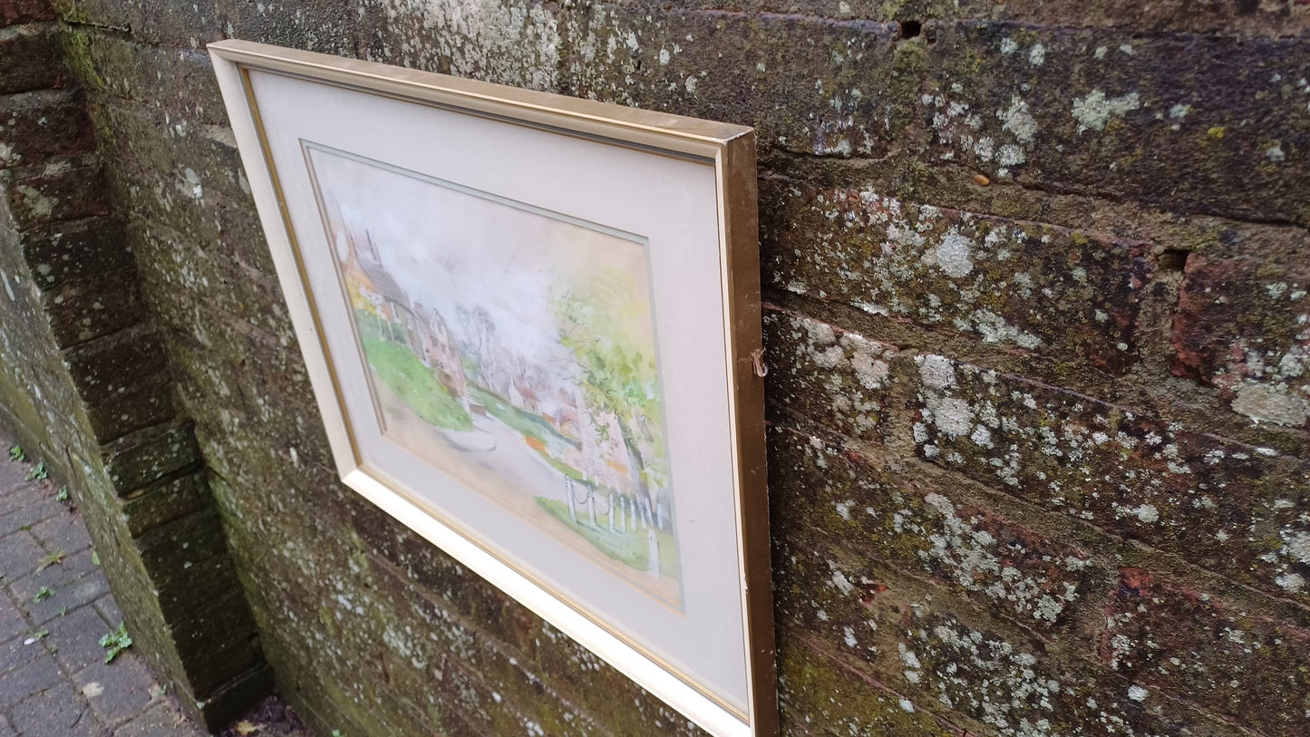Stunning Large Original Watercolour ‘Sunlit Village’ by Popular Artist ’Hilda Chancellor Pope 1978