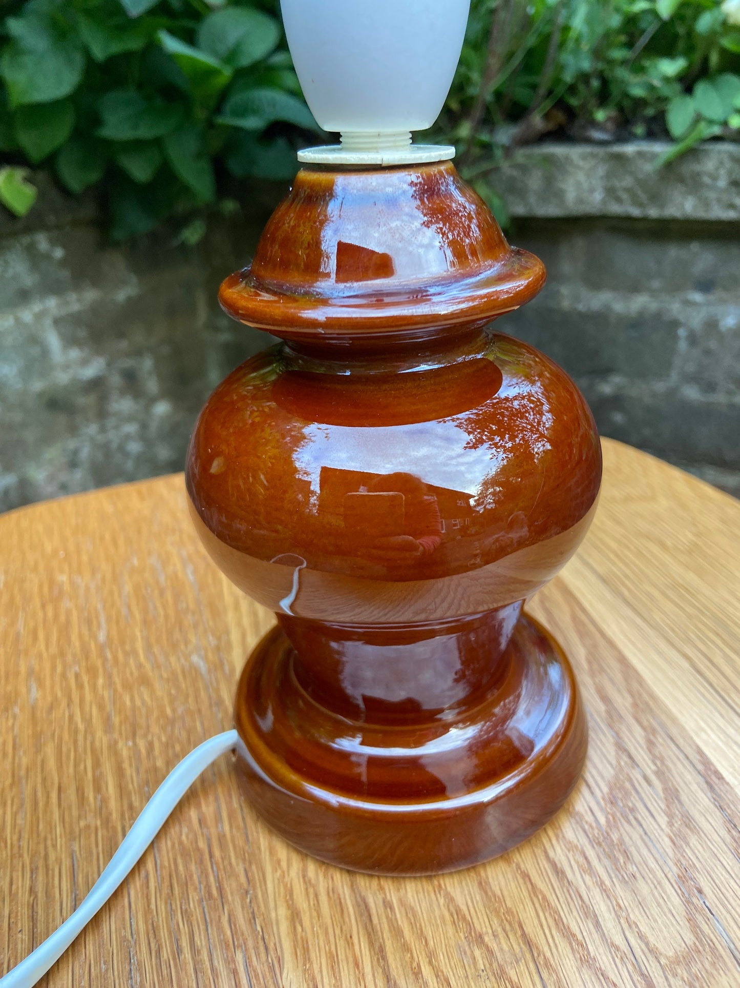 Retro Chocolate Brown glazed ceramic lamp with gorgeous bulbous shape - working table lamp, working retro lamp