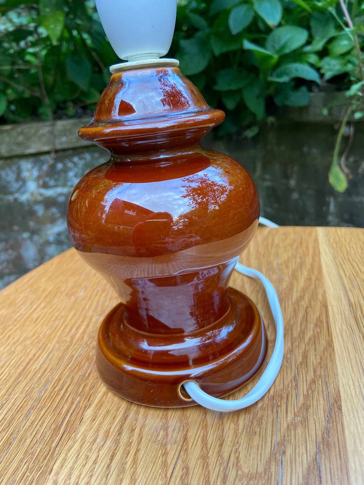 Retro Chocolate Brown glazed ceramic lamp with gorgeous bulbous shape - working table lamp, working retro lamp