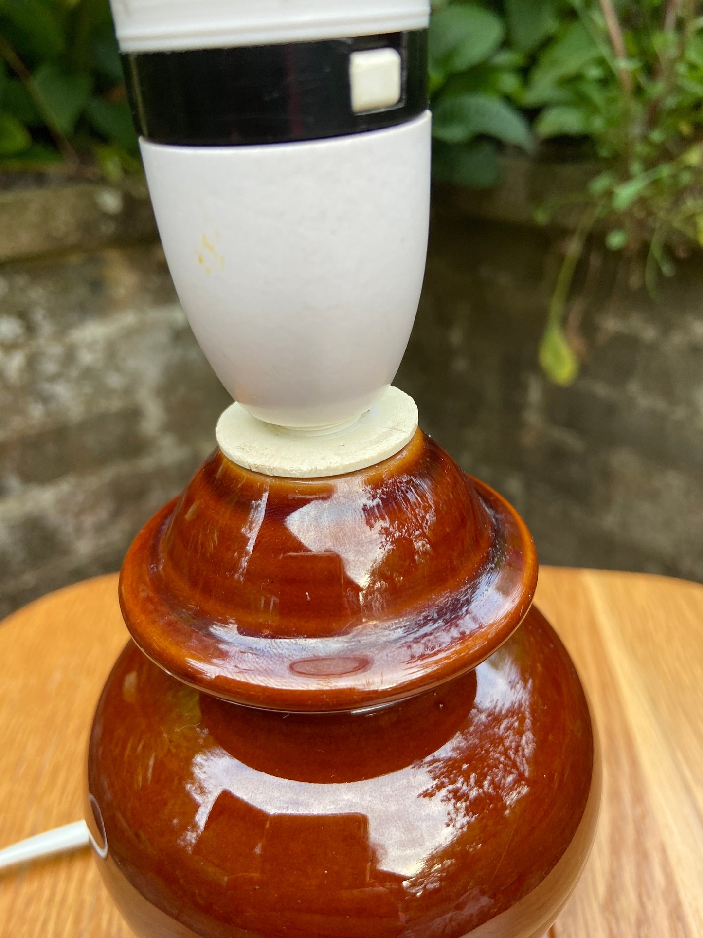 Retro Chocolate Brown glazed ceramic lamp with gorgeous bulbous shape - working table lamp, working retro lamp