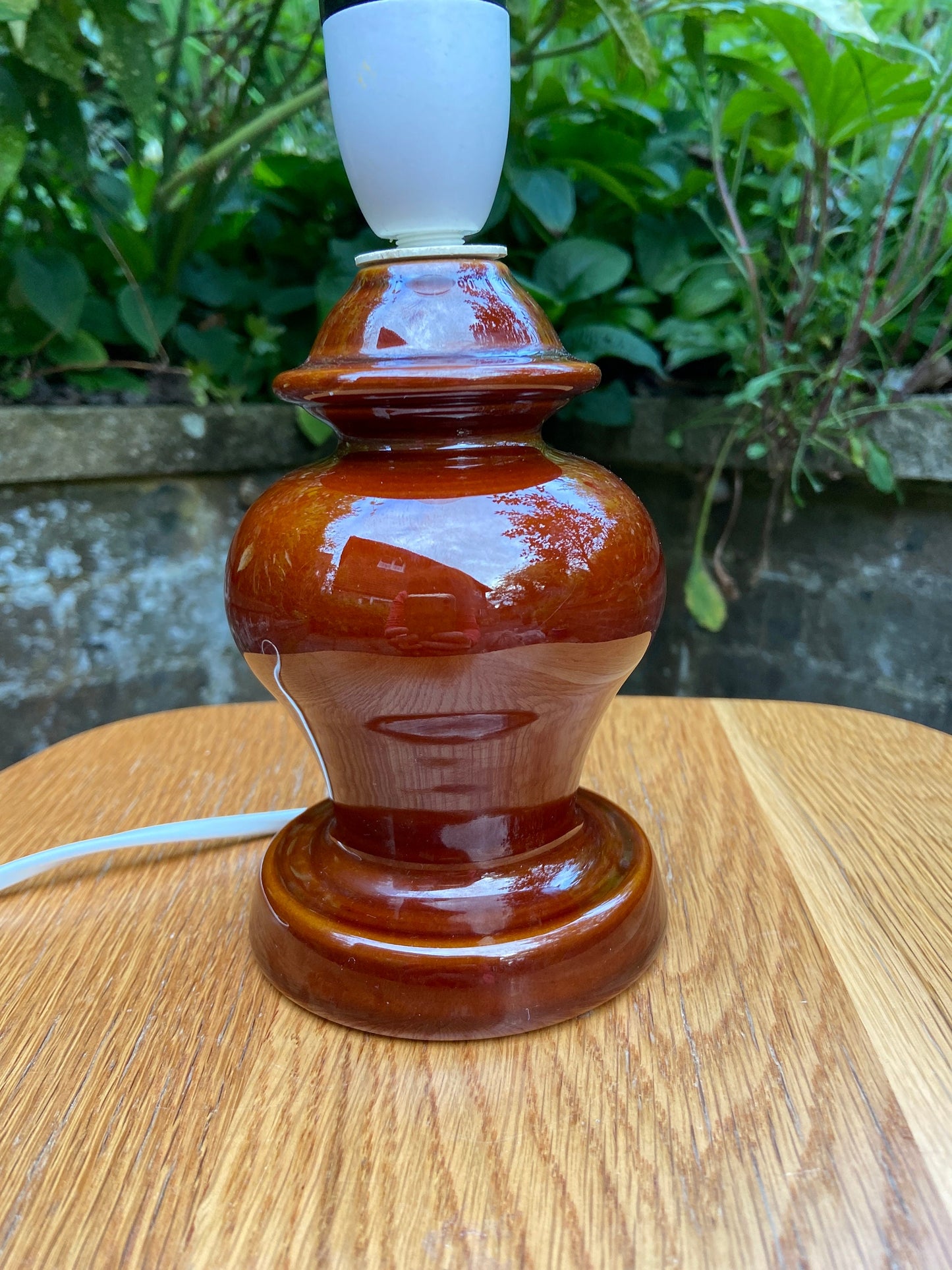 Retro Chocolate Brown glazed ceramic lamp with gorgeous bulbous shape - working table lamp, working retro lamp