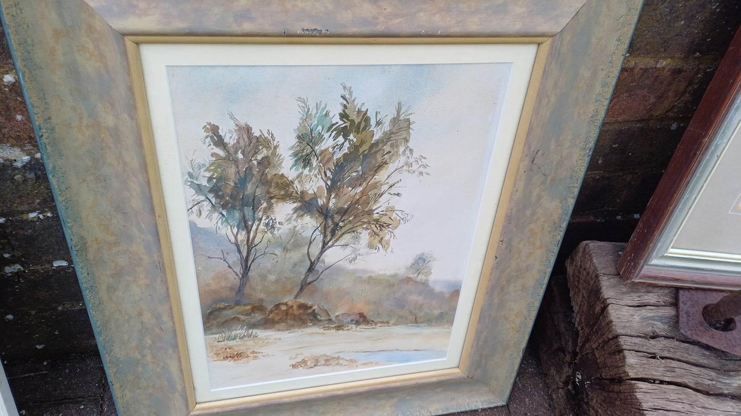 3 Large Vintage Superior Original Watercolours Landscape Countryside Agriculture Theme Picture Frames and Mounts. Salisbury and Sussex.