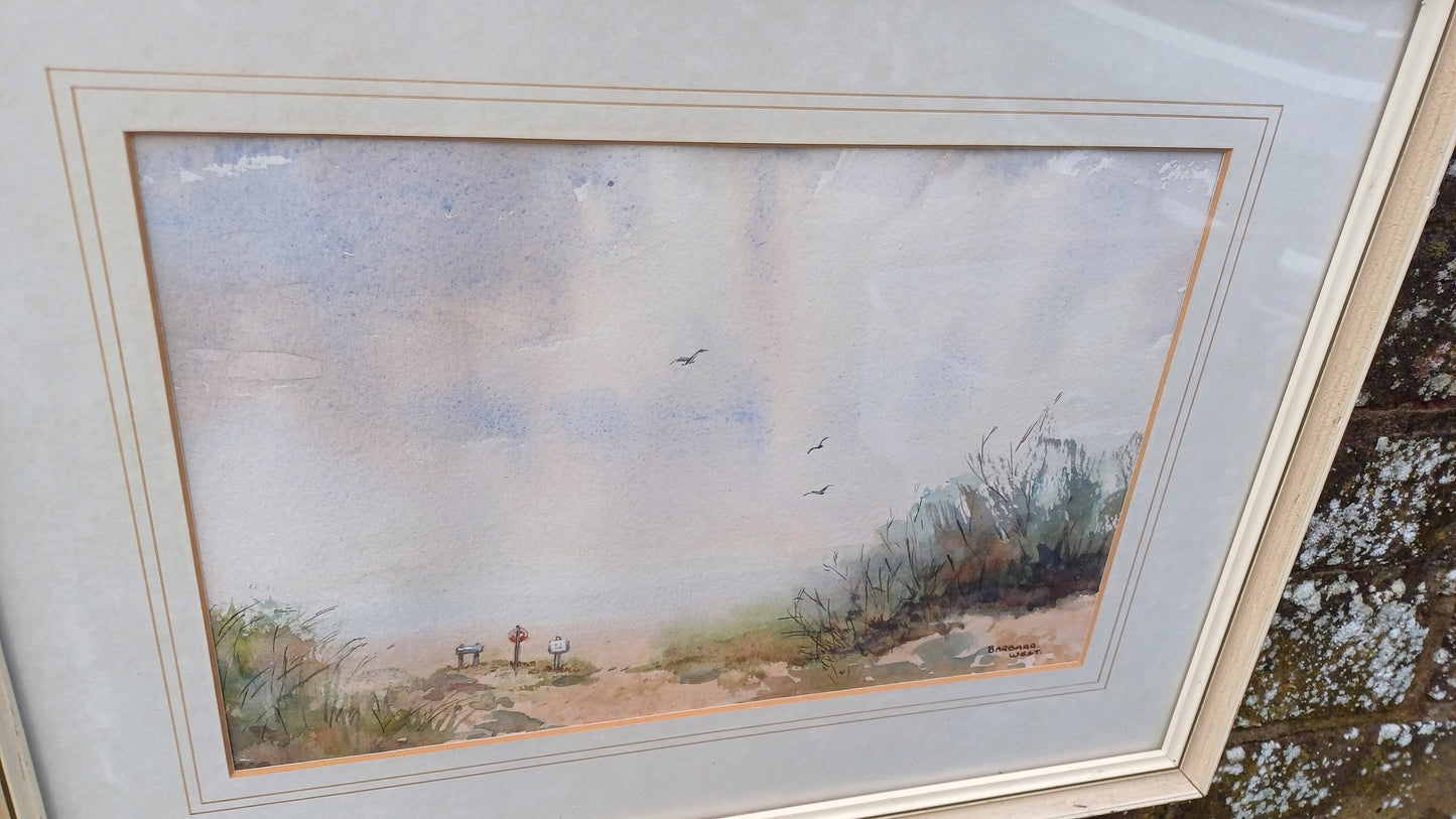 Vintage Original 80s Watercolour Titled ‘Way to the Beach’ Seaside Vista