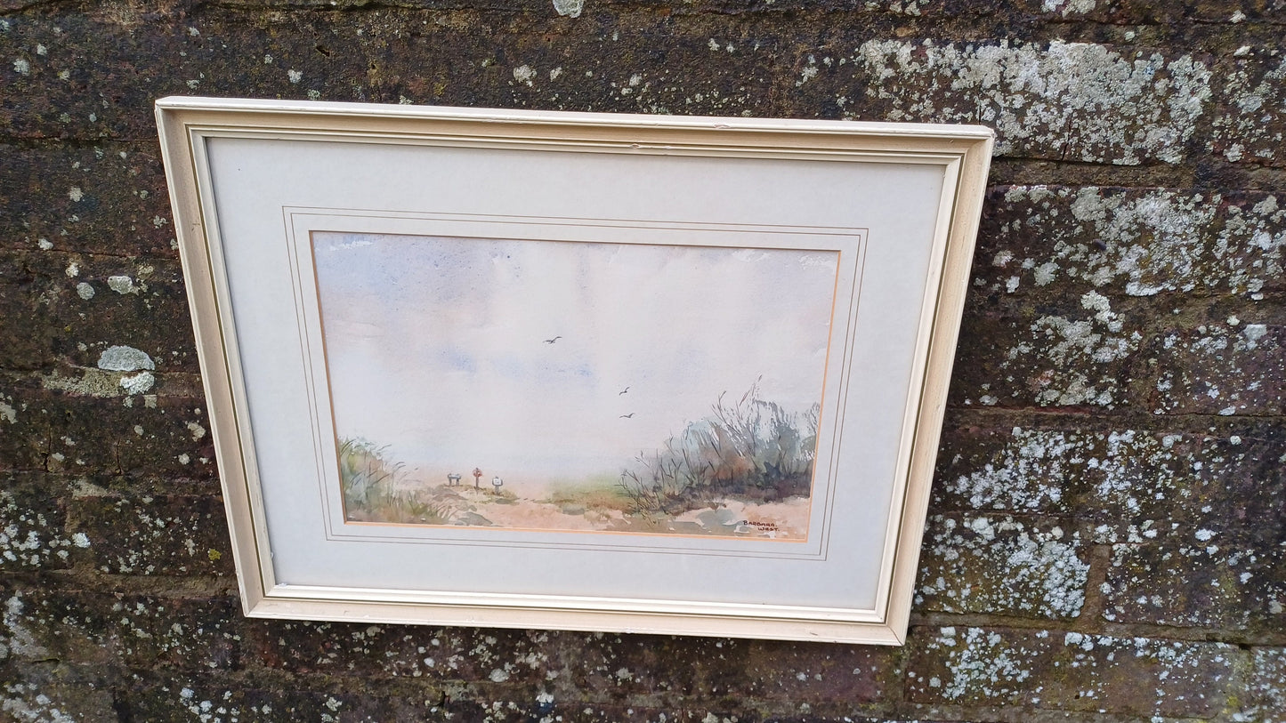 Vintage Original 80s Watercolour Titled ‘Way to the Beach’ Seaside Vista