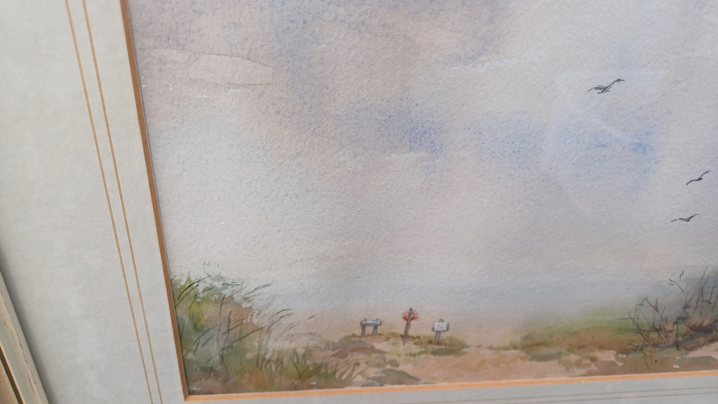 Vintage Original 80s Watercolour Titled ‘Way to the Beach’ Seaside Vista