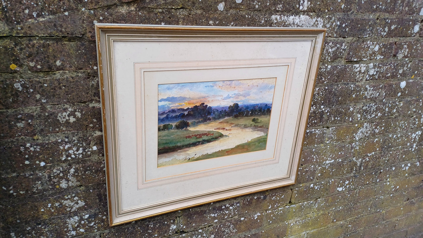 Vintage Large Original Watercolour of the Wye Valley Aesthetically Age Worn but Superb!