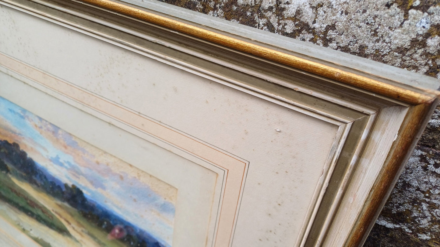 Vintage Large Original Watercolour of the Wye Valley Aesthetically Age Worn but Superb!