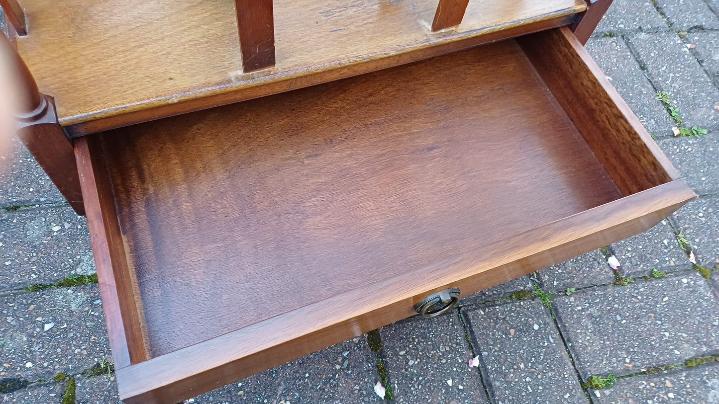 Vintage Mahogany Magazine Rack Canterbury with Drawer.