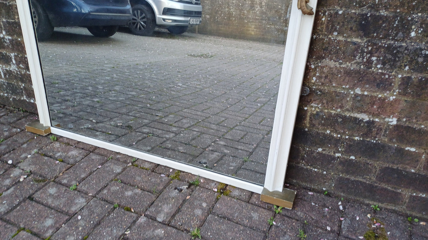 Large Vintage Gold and Painted Over Mnatel Mirror Victorian with Wonderful Carved Features.
