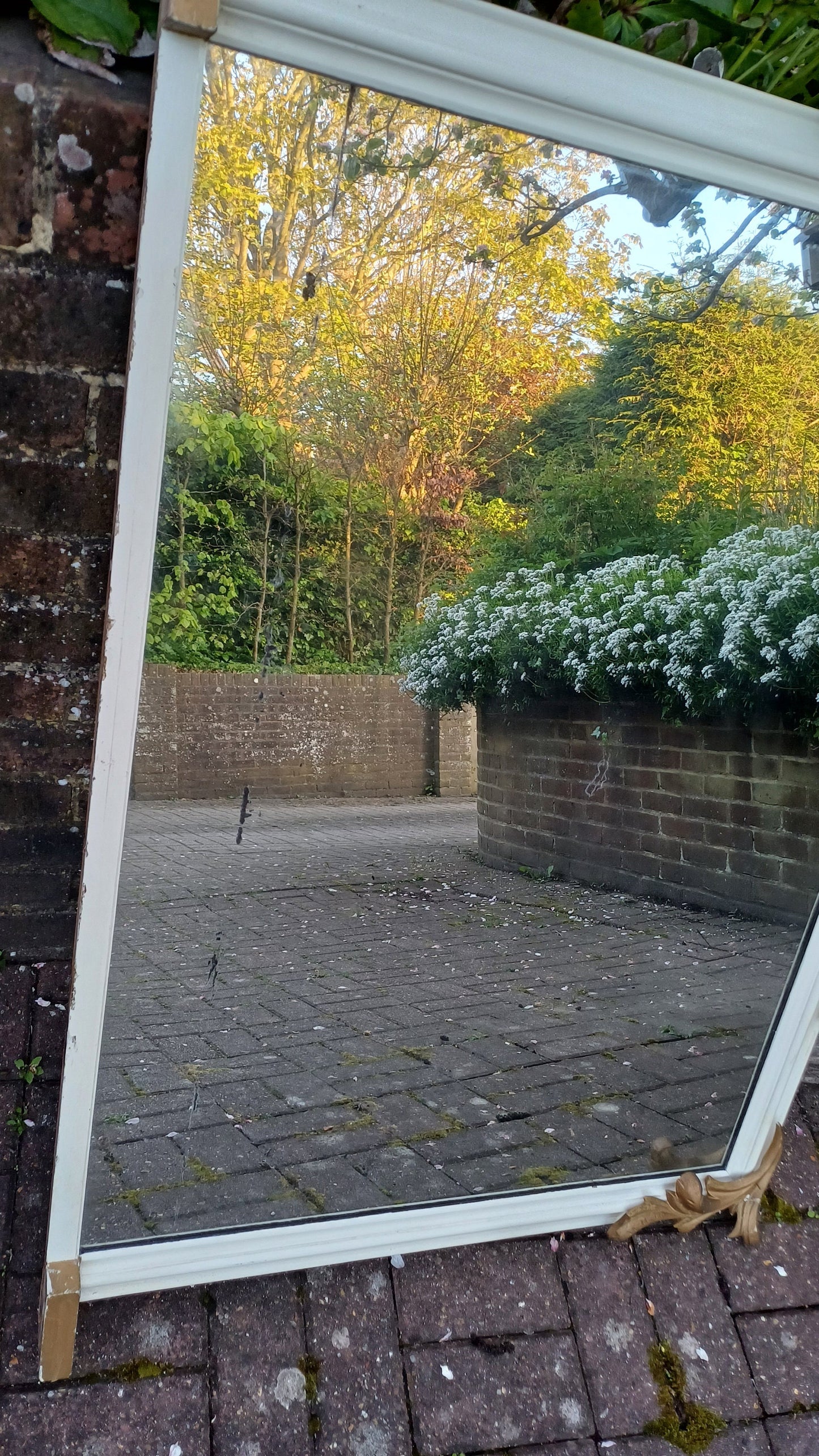 Large Vintage Gold and Painted Over Mnatel Mirror Victorian with Wonderful Carved Features.