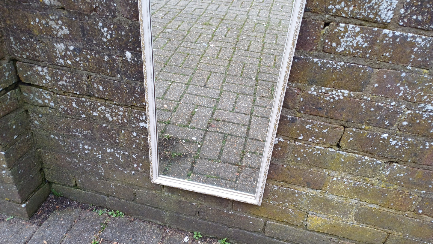 Long Painted Vintage 70’s White and Gold Wall Mirror