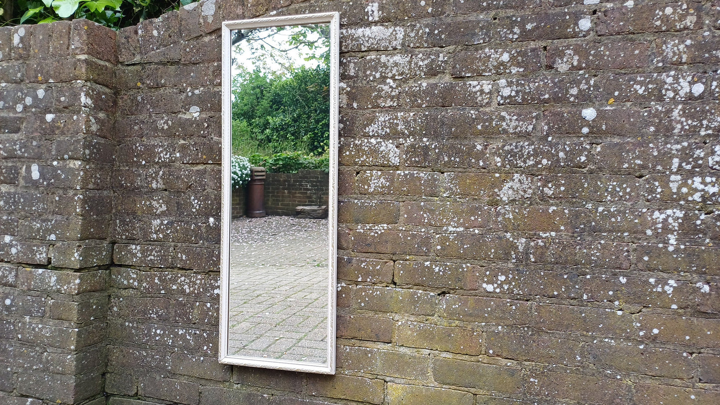 Long Painted Vintage 70’s White and Gold Wall Mirror