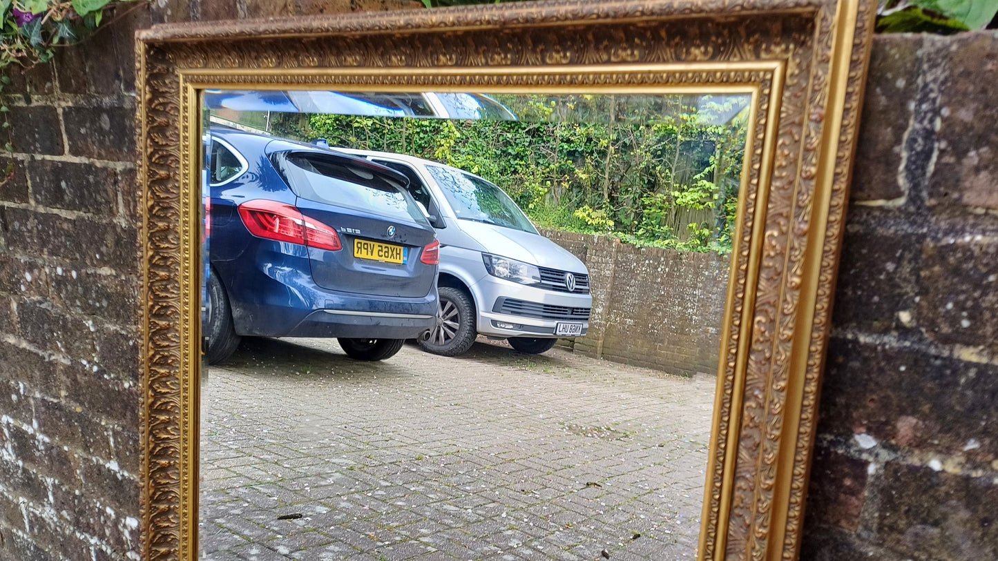 Huge Vintage 80s Gold Gilt Wall Mirror Bevelled.