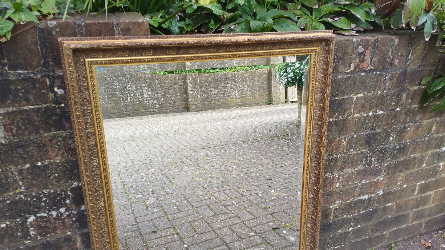 Huge Vintage 80s Gold Gilt Wall Mirror Bevelled.